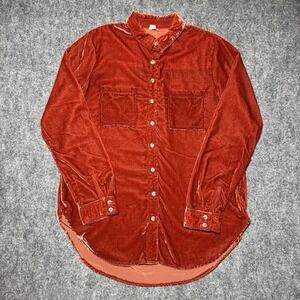 Pilcro Anthropologie Hadley Relaxed Velvet Button Up Burnt Orange Women Sz XS